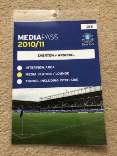 Everton V Arsenal Original Laminate Media Pass 2010-11