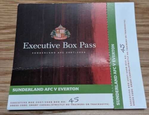 Sunderland v Everton 2007/8 executive box ticket