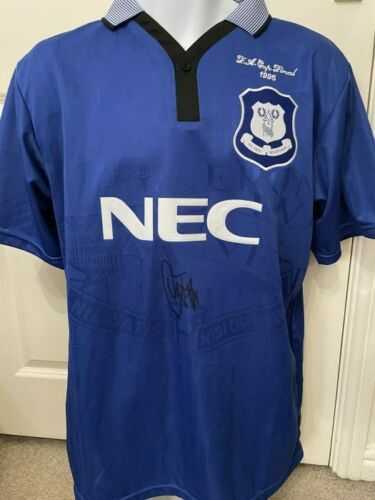 Signed Duncan Ferguson Everton Retro Home Shirt 1995 FA Cup Final Big Dunc