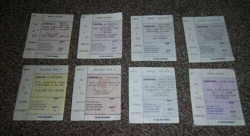 8 x Ticket Stubs 1980-87 Everton Homes