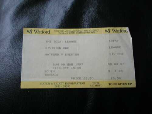 watford v everton 8/3/1987 ticket stub complete with counterfoil