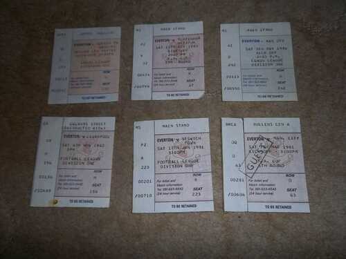 6 x Ticket Stubs 1981-85 Everton Homes