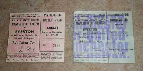 2 x Late 60s  Ticket Stubs Manchester Utd v Everton