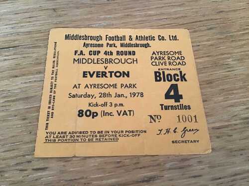 MIDDLESBROUGH V Everton MATCH TICKET FA CUP 1977/78