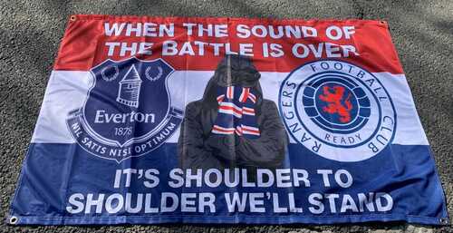 EVERTON and GLASGOW RANGERS 3 X 5FT FLAG/BANNER CASUALS LOYALIST BLUES BROTHERS