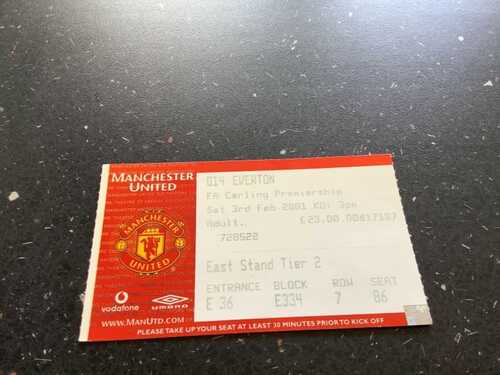 MANCHESTER UNITED V EVERTON FA CARLING PREMIERSHIP MATCH TICKET 2001