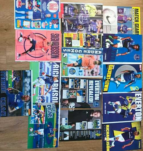 2019-20 EVERTON player pics x 14 no. (MOTD and MATCH Magazines)