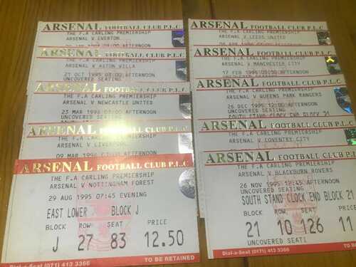 A selection of Arsenal Home Tickets 1995/96