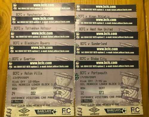 A selection of Birmingham City Home Tickets 2009/10