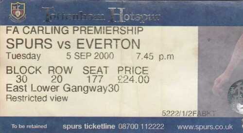 Ticket – Tottenham Hotspur v Everton 05.09.00