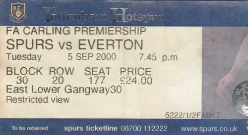 Ticket - Tottenham Hotspur v Everton 05.09.00