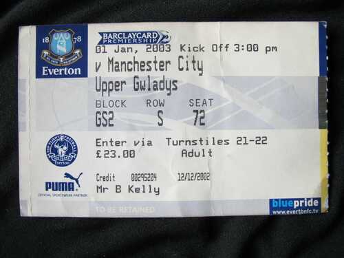 EVERTON FC V CHELSEA TICKET DECEMBER 2002