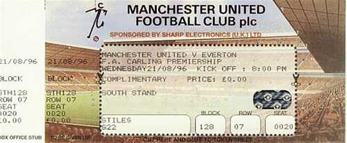 TICKET: MANCHESTER UNITED v Everton 1996/1997 - UNUSED