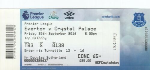 Ticket – Everton v Crystal Palace 30.09.16