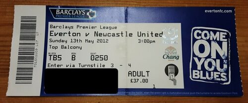 Everton v Newcastle United – Used Ticket Stub – 13/05/2012 – Premier League