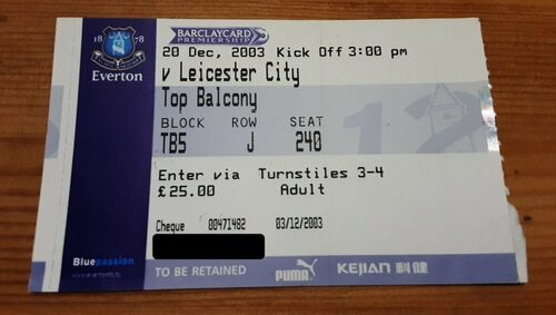 Everton v Leicester City – Used Ticket Stub – 20/12/2003 – Premier League