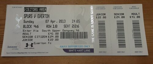 Spurs v Everton – Used Ticket Stub – 07/04/2013 – Premier League