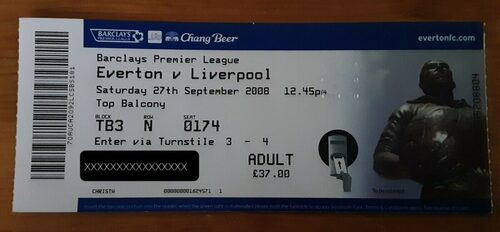 Everton v Liverpool – Used Ticket Stub – 29/11/2009 – Premier League