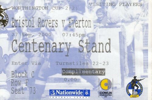 Ticket - Bristol Rovers v Everton 27.09.00 League Cup