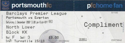 Ticket – Portsmouth v Everton 01.12.07