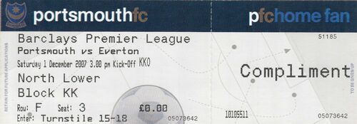 Ticket - Portsmouth v Everton 01.12.07