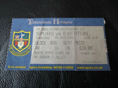 tottenham v everton 19/1/2002 ticket stub