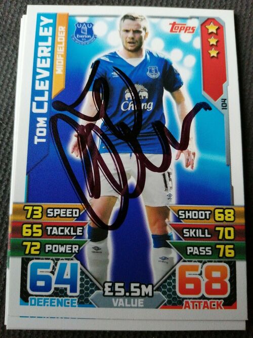 Topps match attax 2015-2016 signed Tom Cleverley Everton card