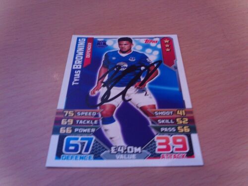 signed everton match attax card by tyias browning