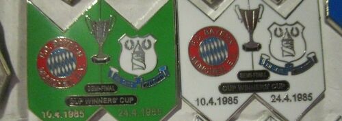 BAYERN MUNICH EVERTON 2 COLOURED LIMITED EDITION 1985CUP WINNERS CUP S/F BADGES