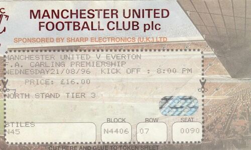 Ticket - Manchester United v Everton 21.08.96