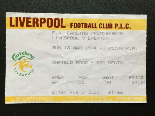 LIVERPOOL V EVERTON  -  1994  FA CARLING PREMIERSHIP -  MATCHDAY TICKET