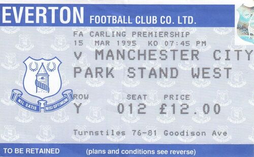 Ticket - Everton v Manchester City 15.03.95