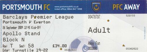 Ticket - Portsmouth v Everton 26.09.09