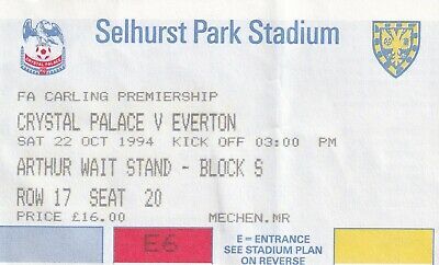 Ticket Crystal Palace v Everton Premiership 22.10.1994