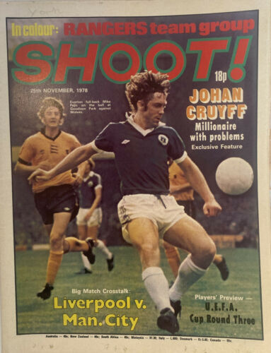 Shoot Magazine 25th November 1978 Rangers Team Poster – Johan Cruyff Exclusive