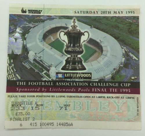 RARE Everton v Manchester United 1995 FA Cup Final Ticket Stub ORIGINAL WEMBLEY