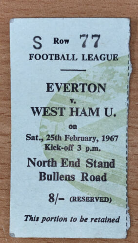 1966/67 ORIGINAL DIVISION ONE  TICKET EVERTON V WEST HAM UNITED S77 Bullens