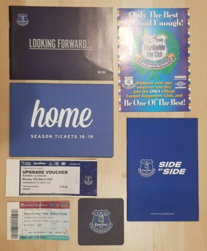 Everton Football Club Stubs, Beer Mat and Season Ticket and Supporters Brochures