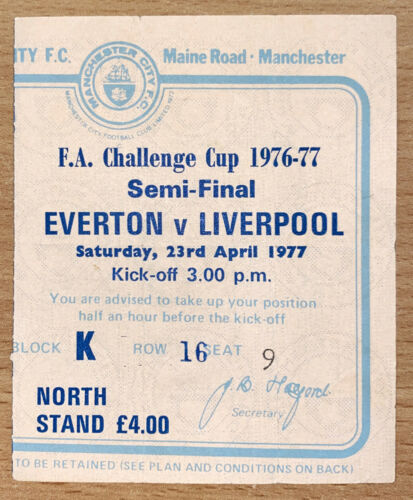 1976/77 ORIGINAL  FA CUP SEMI FINAL TICKET LIVERPOOL V EVERTON