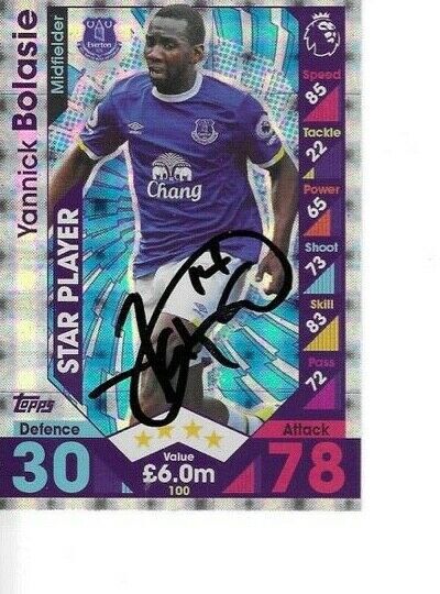 YANNICK BOLASIE SIGNED EVERTON FC 2016 / 17 MATCH ATTAX STAR PLAYER CARD