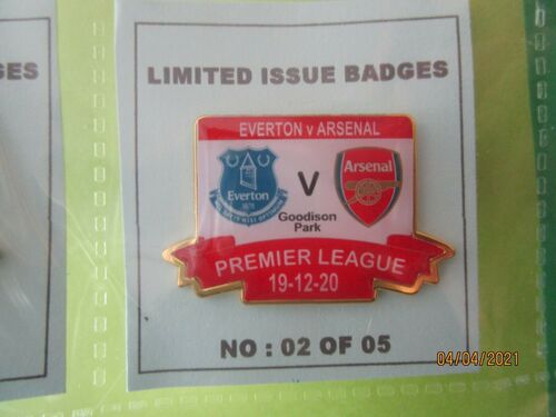 EVERTON ARSENAL LIMITED EDITION 2020  RARE RED/WHITE COLOURED BADGE