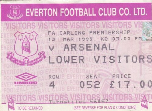 Ticket – Everton v Arsenal 13.03.99