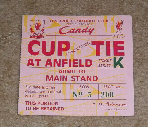 17-2-1991 Liverpool v Everton    FA Cup 5th Round  Ticket Stub