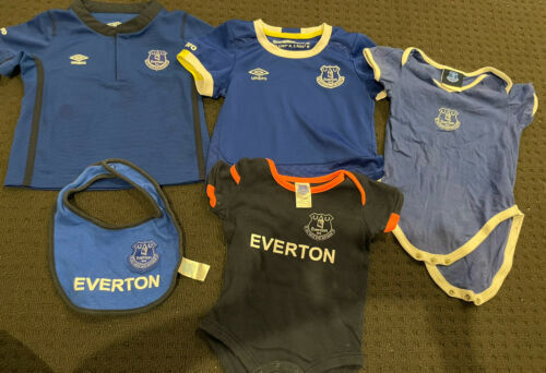 5x Everton Baby/toddler Bundle Tops Bodysuits Bib Toffees Blues Soccer Football