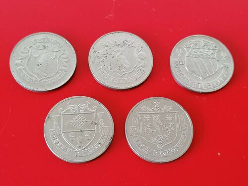 5 ESSO FA CUP CENTENARY 1872  1972 COINS EVERTON LIVERPOOL MAN CITY SHEFFIELD