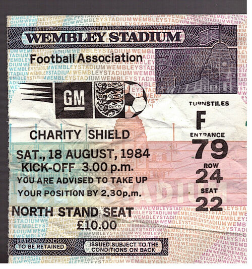 LIVERPOOL V EVERTON 1984 CHARITY SHIELD  TICKET  –  ORIGINAL MATCHDAY TICKET