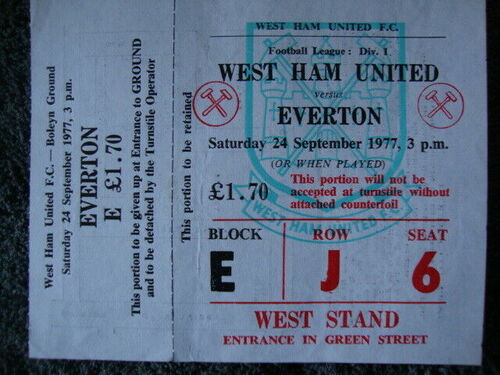 1977/8 West Ham Utd v Everton / Match Ticket