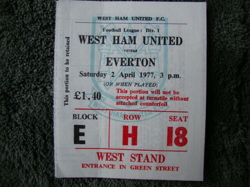 1976/7 West Ham Utd v Everton / Match Ticket
