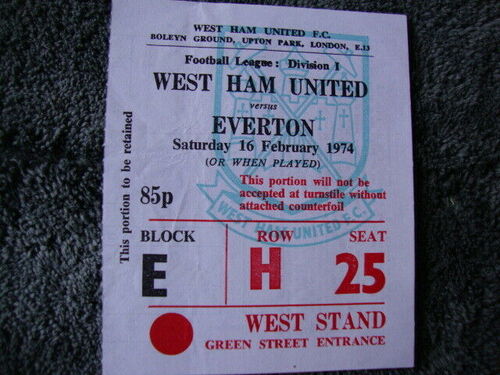 1973/4 West Ham Utd v Everton / Match Ticket