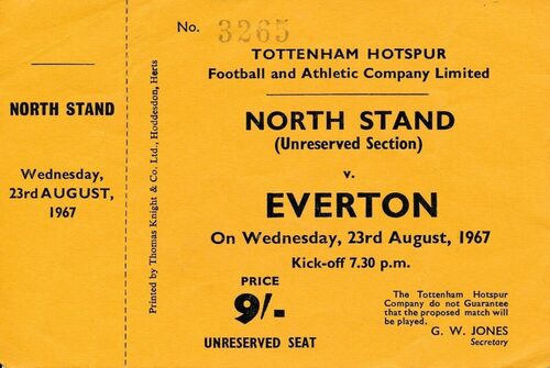 TICKET: Tottenham v Everton 1967/1968 – UNUSED